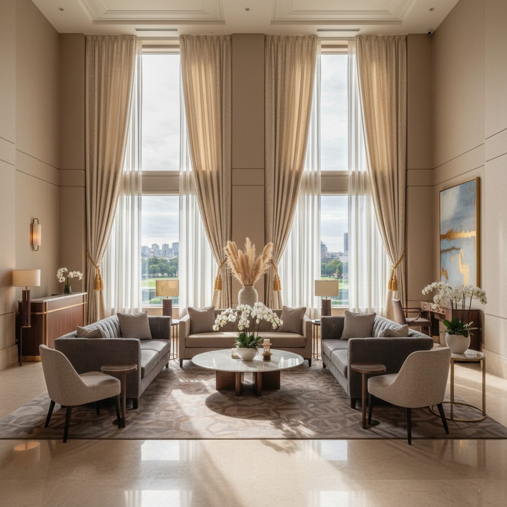 Hotel lobby with luxury curtains