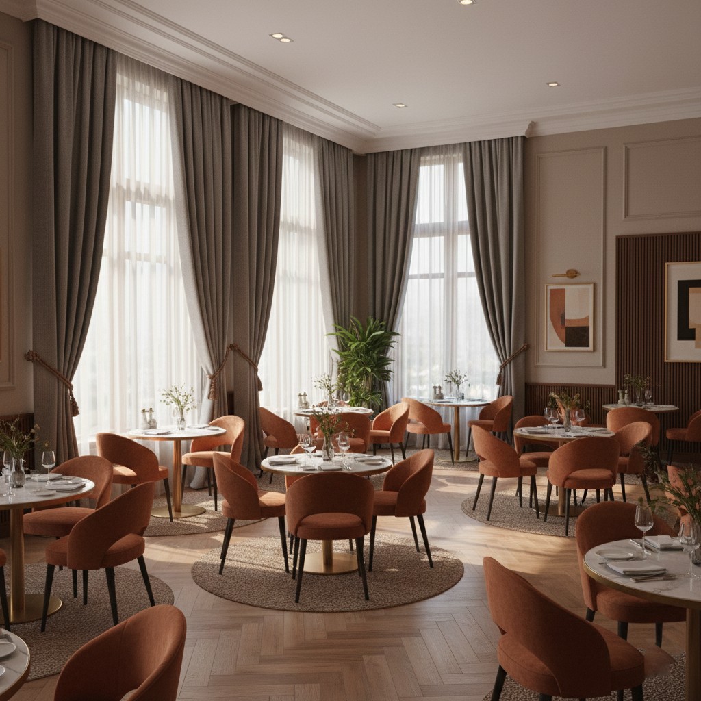 Restaurant with stylish window treatments
