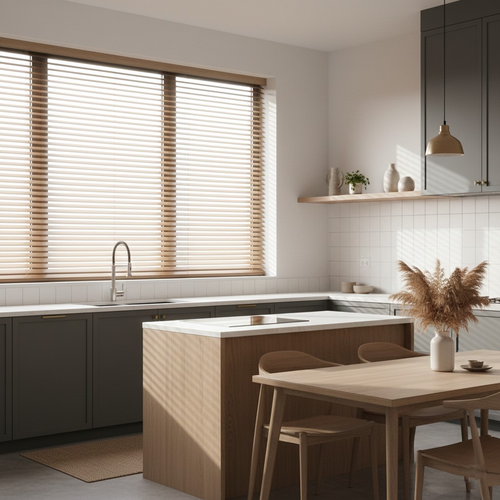 Modern kitchen with stylish blinds