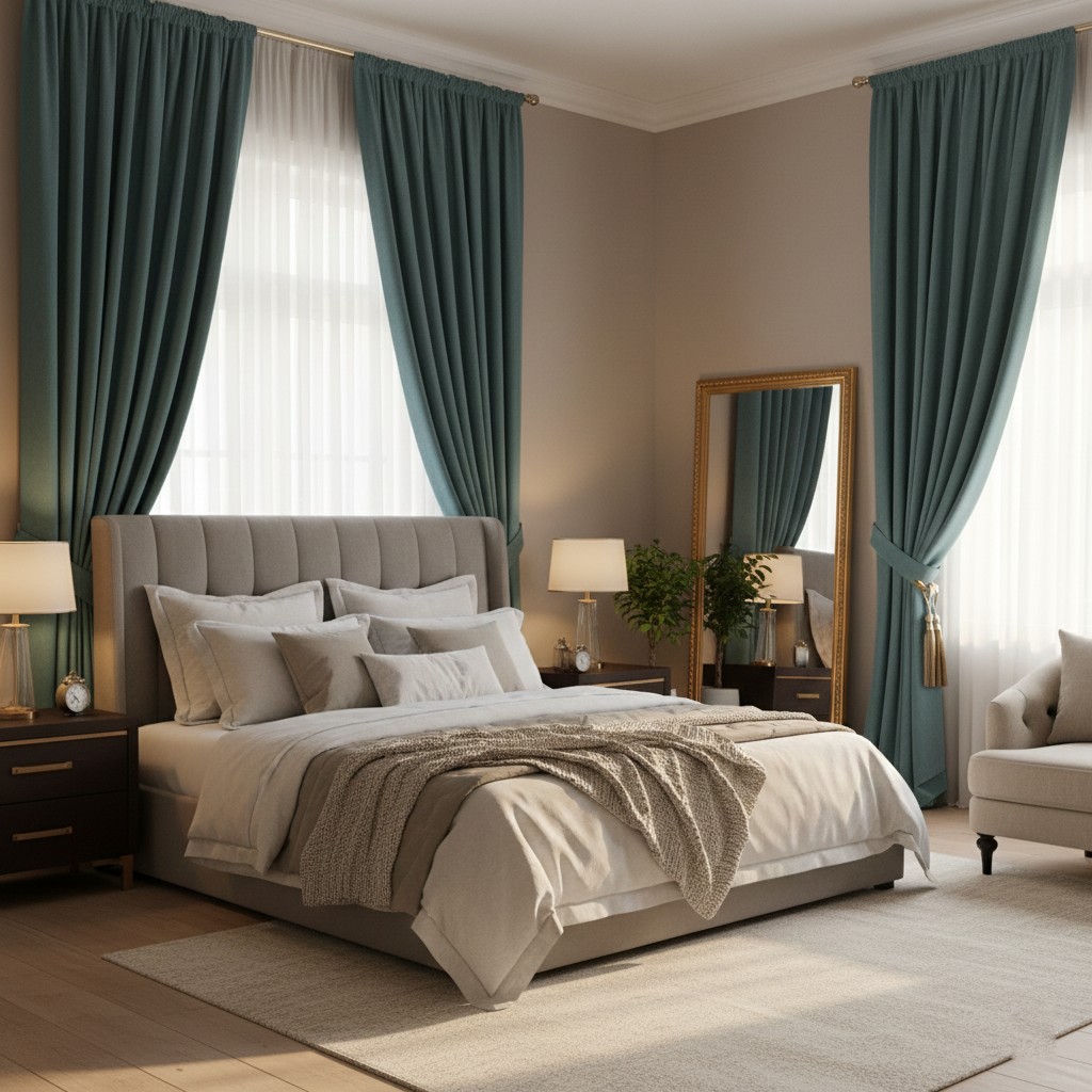 Master bedroom with luxury curtains